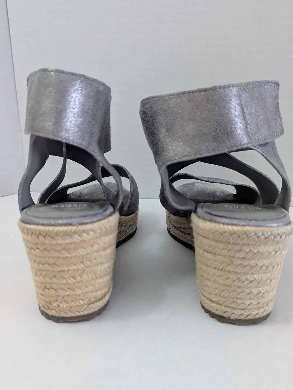 Eileen Fisher Willow Leather Metallic Gray Platform Sandal Open Toe Size 8.5 US